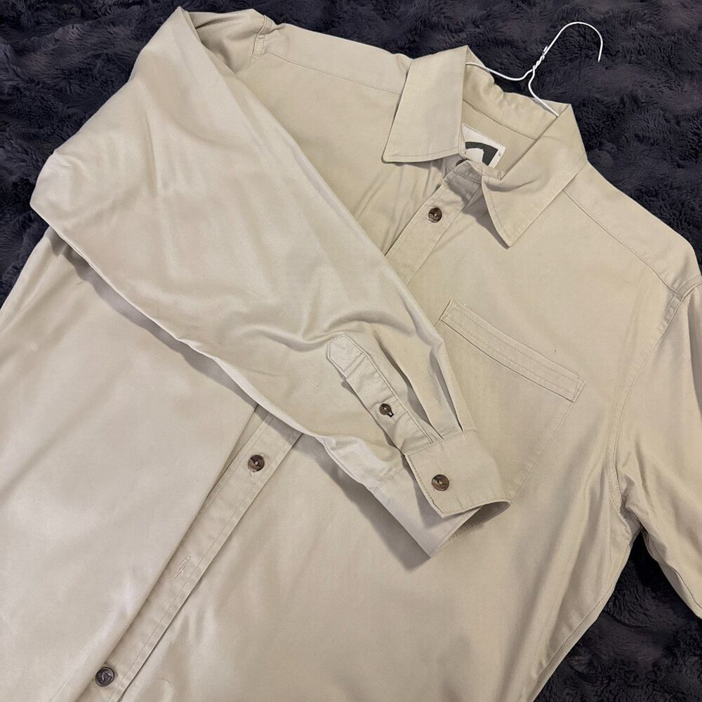Mens Medium Mountain Khaki Tan Long Sleeve Utility Work Shirt 100% Cotton VGUC